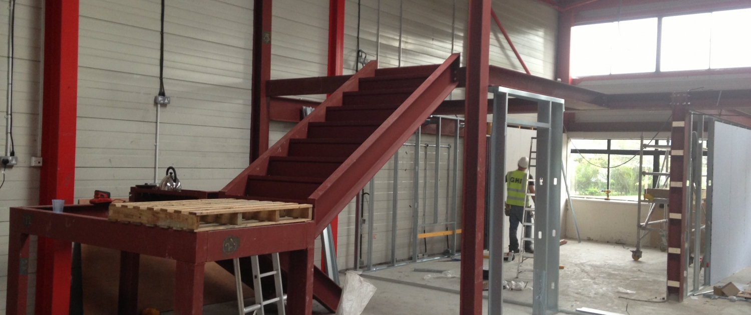 Structural steel staircase to mezzanine floor